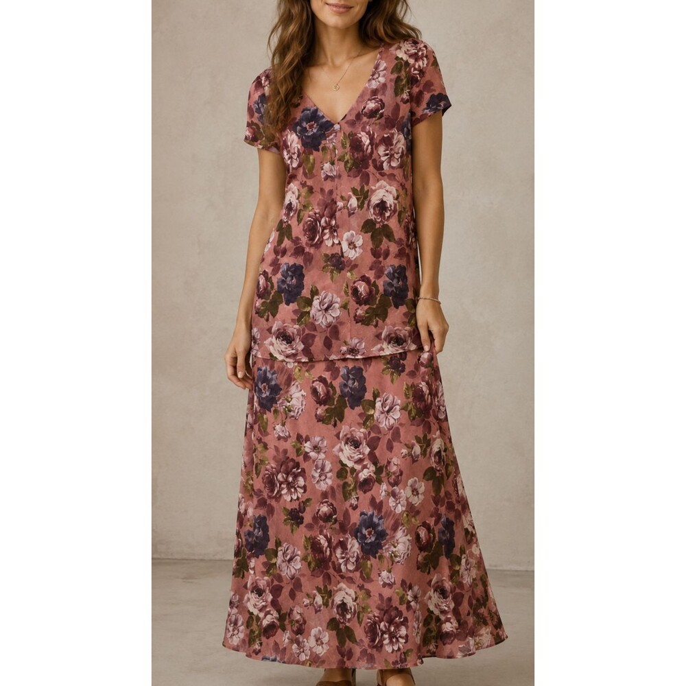 Vintage Miss Dorby Dress Womens Large Pink Floral Lagenlook Maxi Romantic Retro